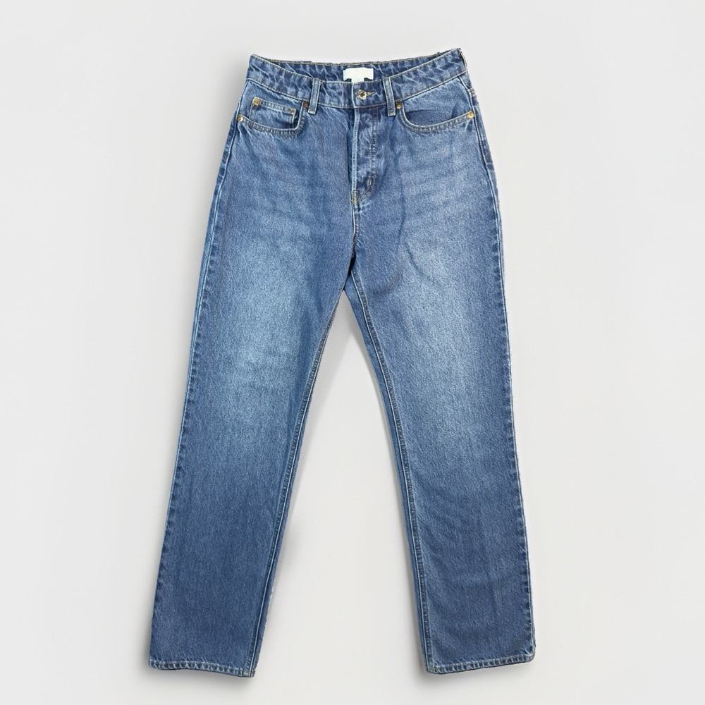 H&M Womens Jeans Size 4 High Rise Straight Leg Medium Wash Blue 100% Cotton